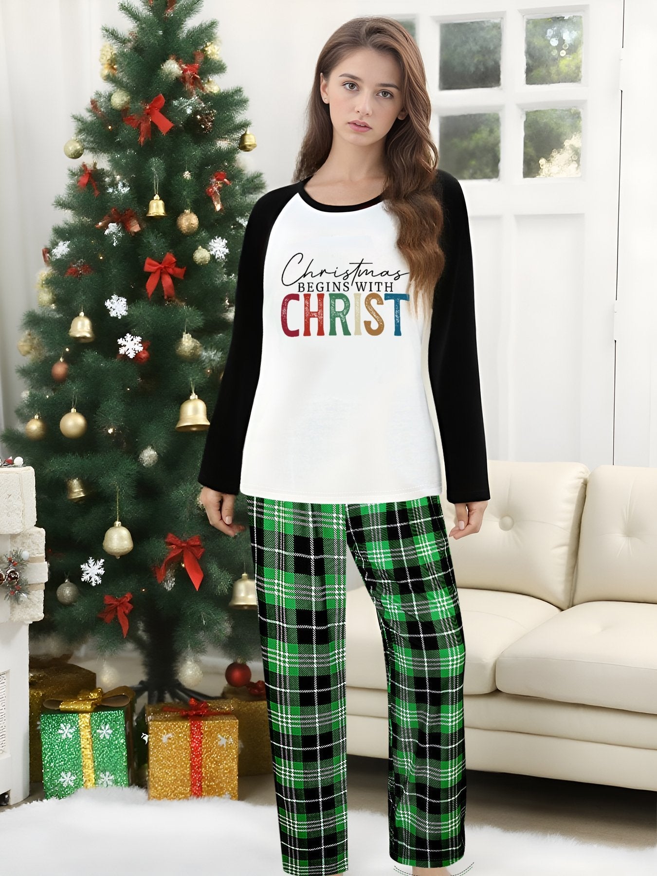 Christmas Begins With Christ Unisex Adult Christian Plaid Pajamas - ClaimedbyGodDesigns