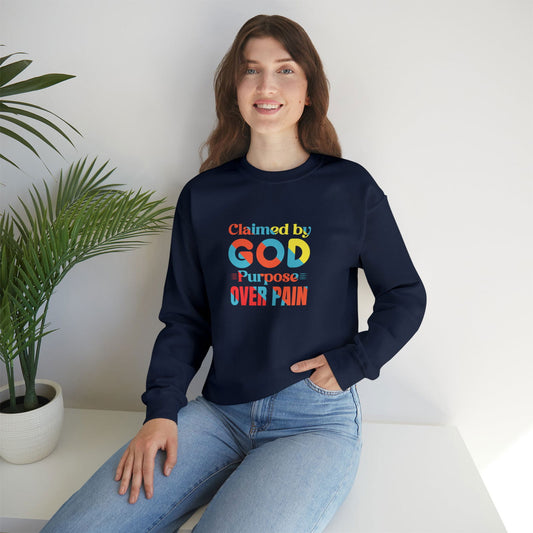 Claimed By God Purpose Over Pain Christian Unisex Heavy Blend™ Crewneck Sweatshirt - ClaimedbyGodDesigns