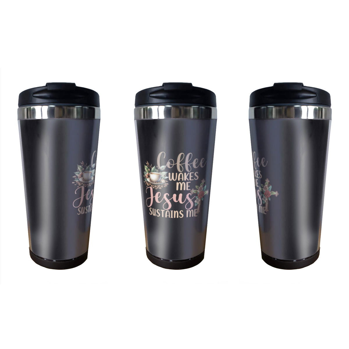 Coffee Wakes Me He Sustains Me Christian Stainless Steel Coffee Tumbler 15oz - ClaimedbyGodDesigns