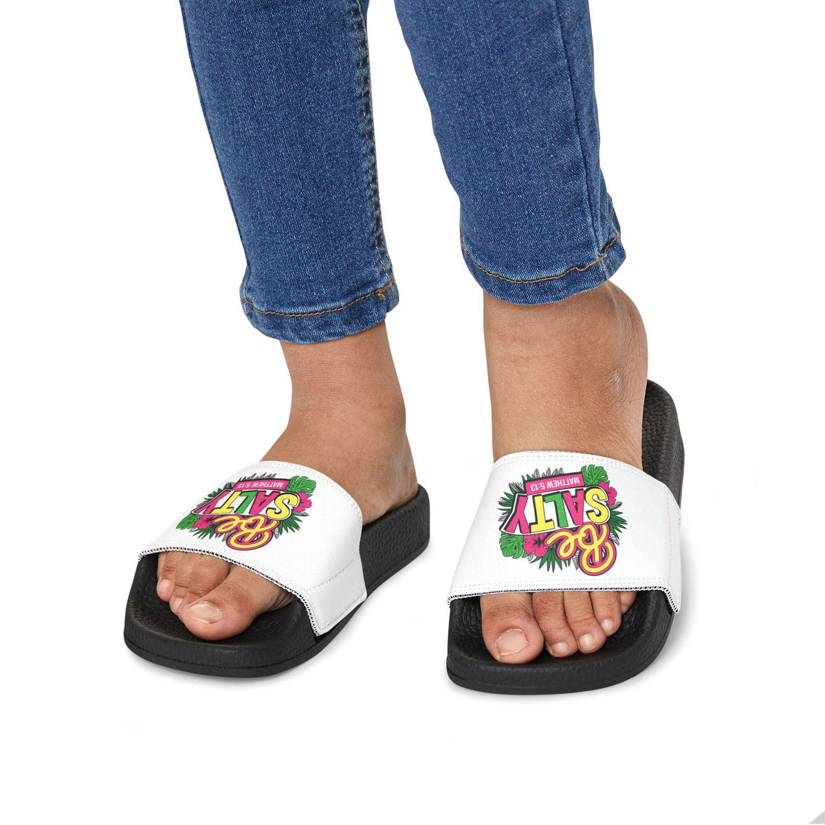 Colorful Youth Removable-Strap Sandals - Summer Fun, Beachwear, Casual Kids Slippers, Gift for Kids, Vacation Essentials, Be Salty Design - ClaimedbyGodDesigns