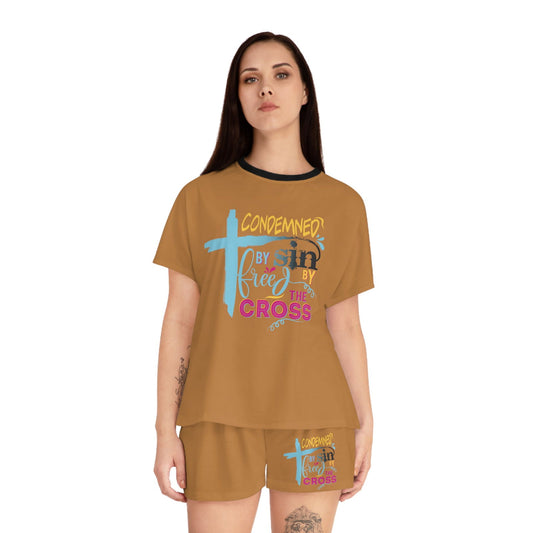 Condemned By Sin Freed By The Cross Women's Christian Short Pajama Set - ClaimedbyGodDesigns