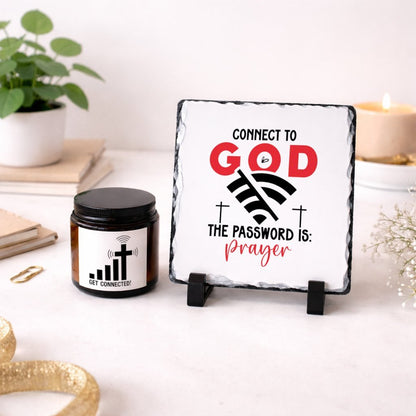 Connect To God The Password Is Prayer Keepsake Slate & Candle Christian Gift Set - ClaimedbyGodDesigns
