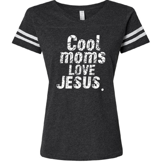 Cool Moms Love Jesus Women's Christian Football Jersey T-shirt - ClaimedbyGodDesigns