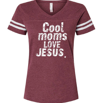 Cool Moms Love Jesus Women's Christian Football Jersey T-shirt - ClaimedbyGodDesigns