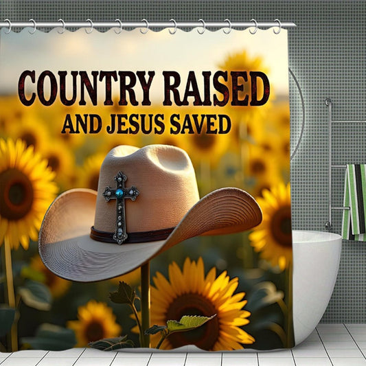 Country Raised and Jesus Saved Christian Waterproof Shower Curtain - ClaimedbyGodDesigns