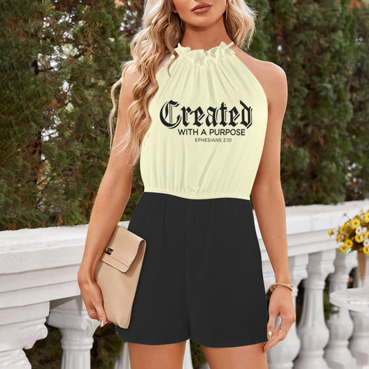 Created With A Purpose Halterneck High Waist Pocket Shorts Christian Romper - ClaimedbyGodDesigns