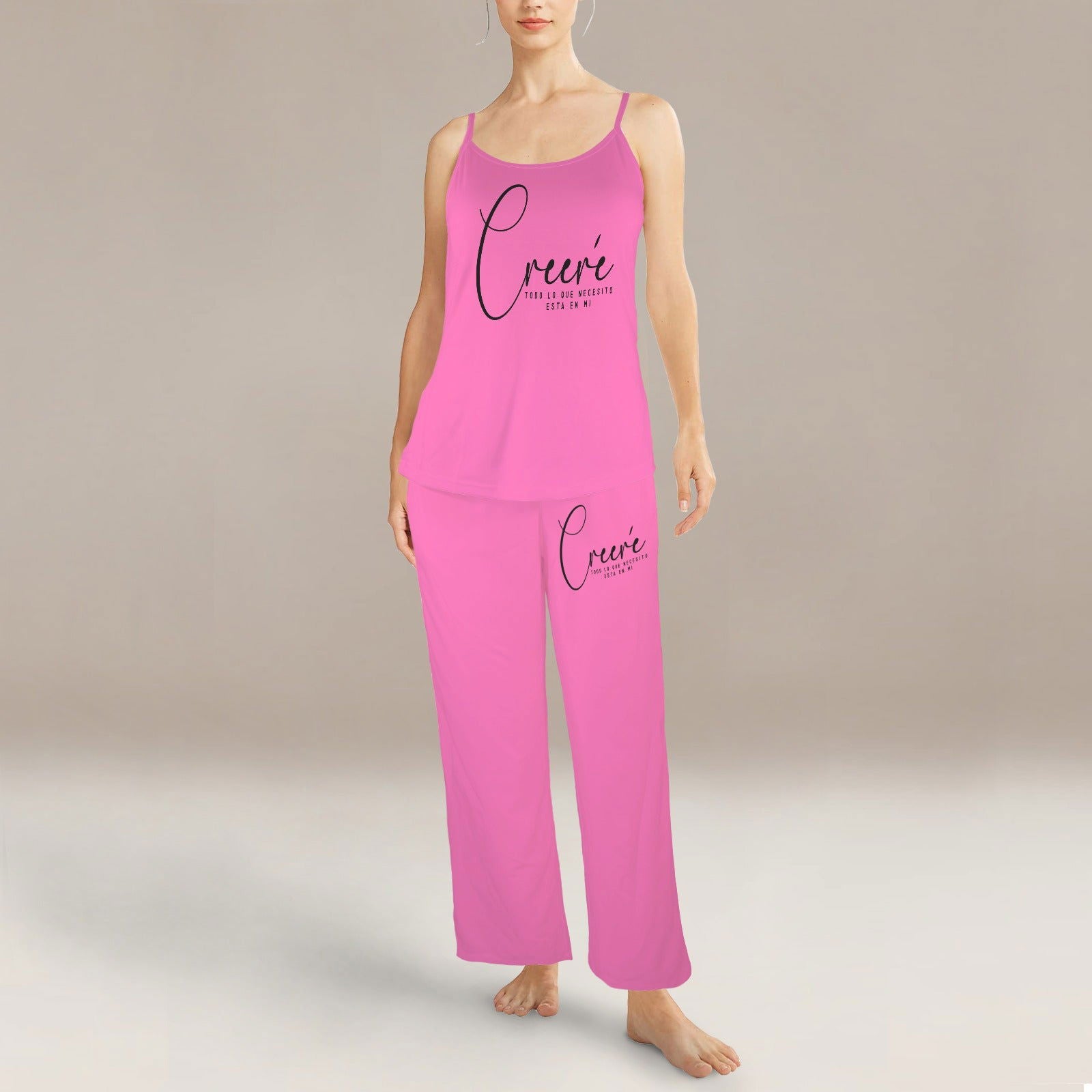 Creere Todo Lo Que Necesito Esta En Mi Cami Top & Long Pants Pocket Christian Spanish Pajama Set - ClaimedbyGodDesigns