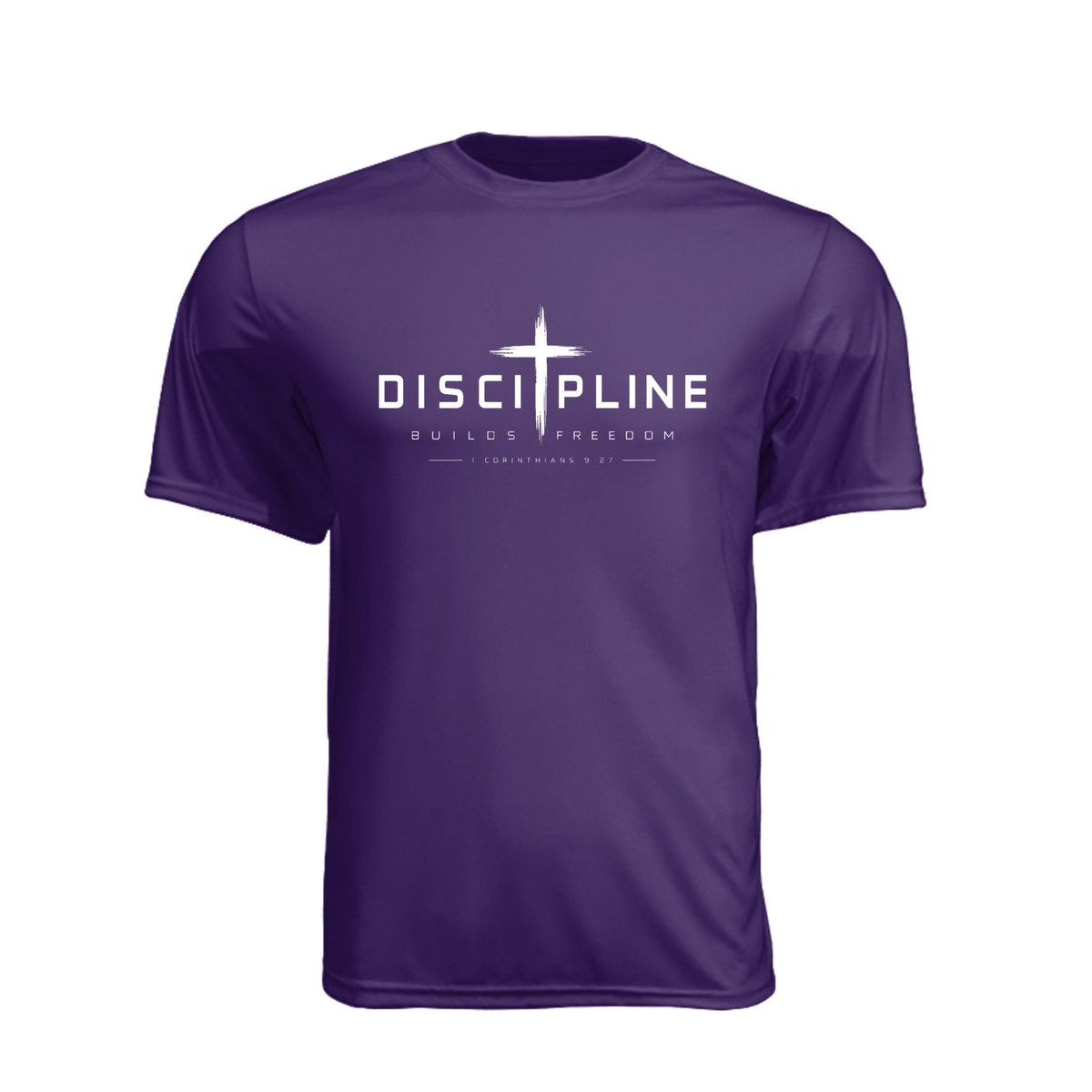 DISCIPLINE Builds Freedom Unisex Christian Gym T-Shirt | 1 Corinthians 9:27 - Claimed by God Designs