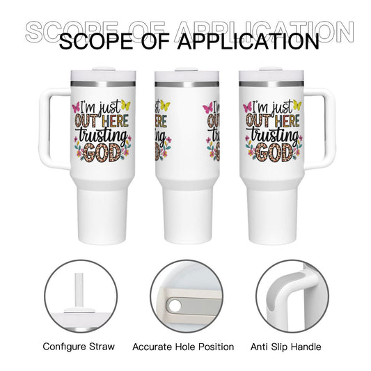 I'm Just Out Here Large Capacity Christian Tumbler with Handle(1100ml/40oz) - ClaimedbyGodDesigns