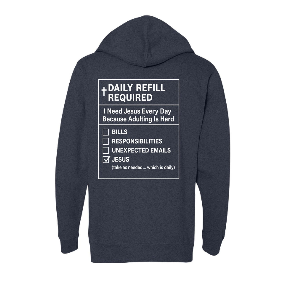 Daily Refill Required Unisex Christian Full-Zip Hooded Sweatshirt - ClaimedbyGodDesigns