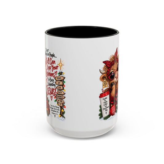Dear Negative People… I’m Busy Celebrating Jesus! Christmas Cow Mug - Claimed by God Designs