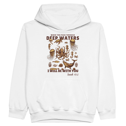 Deep Waters Christian Midweight Fleece Youth Hooded Sweatshirt - ClaimedbyGodDesigns