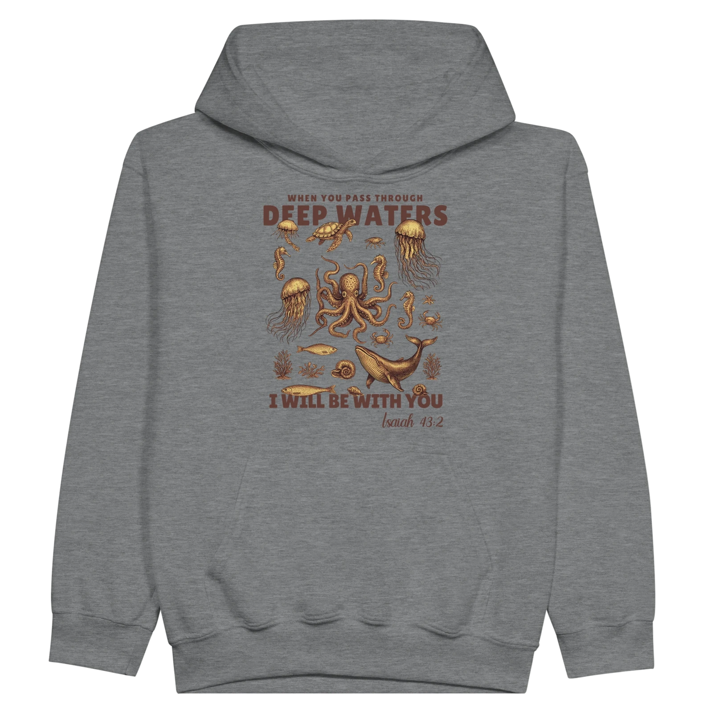 Deep Waters Christian Midweight Fleece Youth Hooded Sweatshirt - ClaimedbyGodDesigns