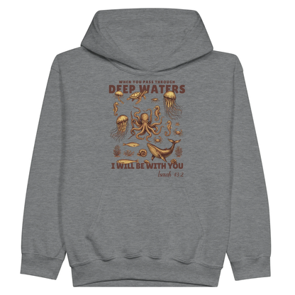 Deep Waters Christian Midweight Fleece Youth Hooded Sweatshirt - ClaimedbyGodDesigns