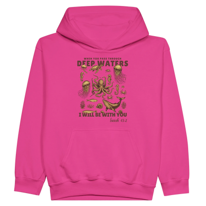 Deep Waters Christian Midweight Fleece Youth Hooded Sweatshirt - ClaimedbyGodDesigns