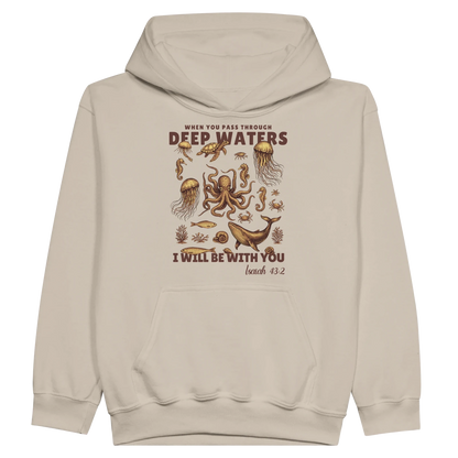 Deep Waters Christian Midweight Fleece Youth Hooded Sweatshirt - ClaimedbyGodDesigns