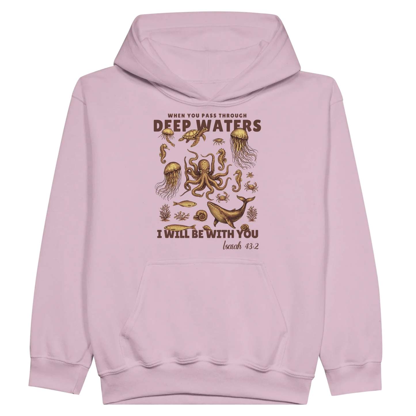 Deep Waters Christian Midweight Fleece Youth Hooded Sweatshirt - ClaimedbyGodDesigns