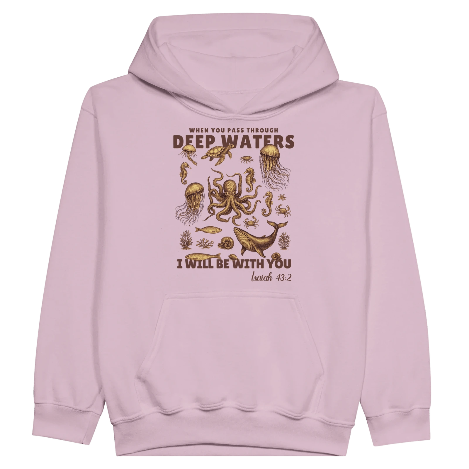 Deep Waters Christian Midweight Fleece Youth Hooded Sweatshirt - ClaimedbyGodDesigns