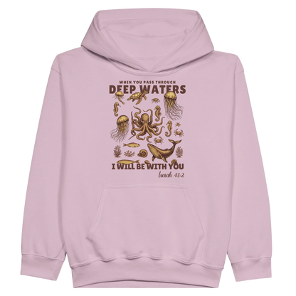 Deep Waters Christian Midweight Fleece Youth Hooded Sweatshirt - ClaimedbyGodDesigns