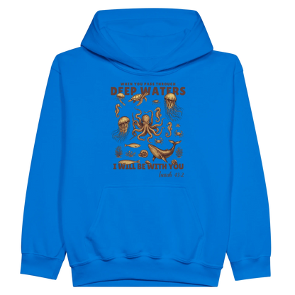 Deep Waters Christian Midweight Fleece Youth Hooded Sweatshirt - ClaimedbyGodDesigns
