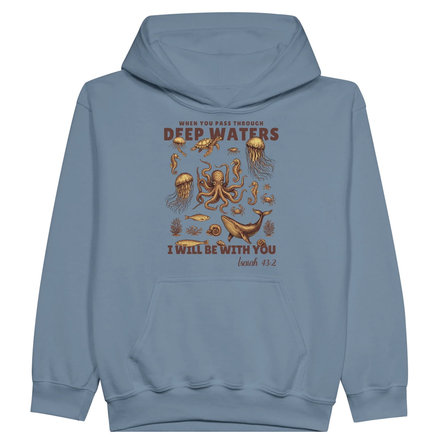 Deep Waters Christian Midweight Fleece Youth Hooded Sweatshirt - ClaimedbyGodDesigns