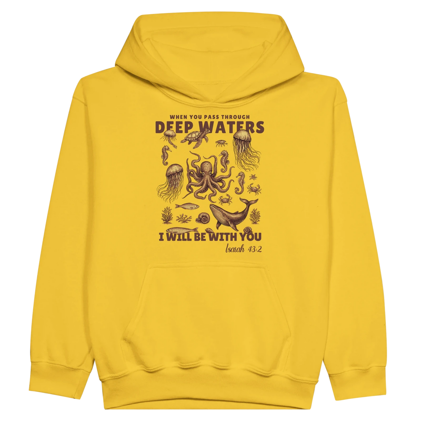 Deep Waters Christian Midweight Fleece Youth Hooded Sweatshirt - ClaimedbyGodDesigns