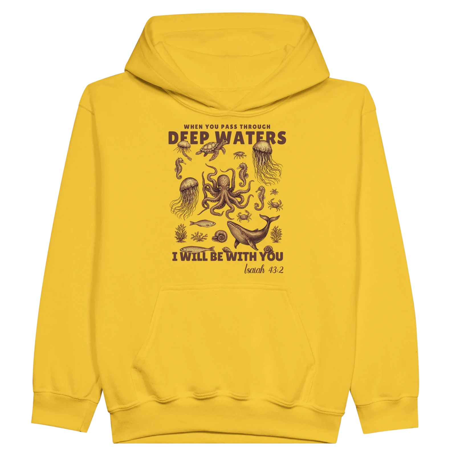 Deep Waters Christian Midweight Fleece Youth Hooded Sweatshirt - ClaimedbyGodDesigns