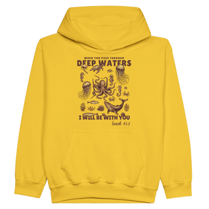 Deep Waters Christian Midweight Fleece Youth Hooded Sweatshirt - ClaimedbyGodDesigns