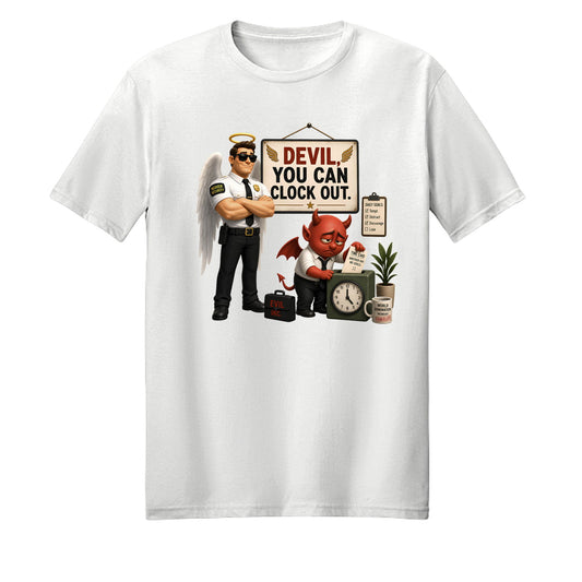 Devil You Can Clock Out Unisex Christian T-shirt - ClaimedbyGodDesigns