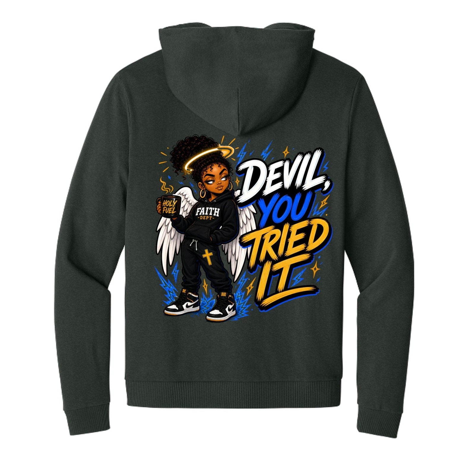 Devil You Tried It Funny Hooded Full-Zip Christian Sweatshirt - ClaimedbyGodDesigns