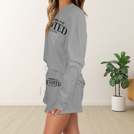 Devoted To His Calling Christian Women's Long Sleeve&Tether Shorts Pocket Pajama Set - ClaimedbyGodDesigns