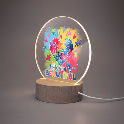 Different Is Beautiful Autism Awareness Round Acrylic Plaque with Stand – Celebrate Diversity and Strength - ClaimedbyGodDesigns
