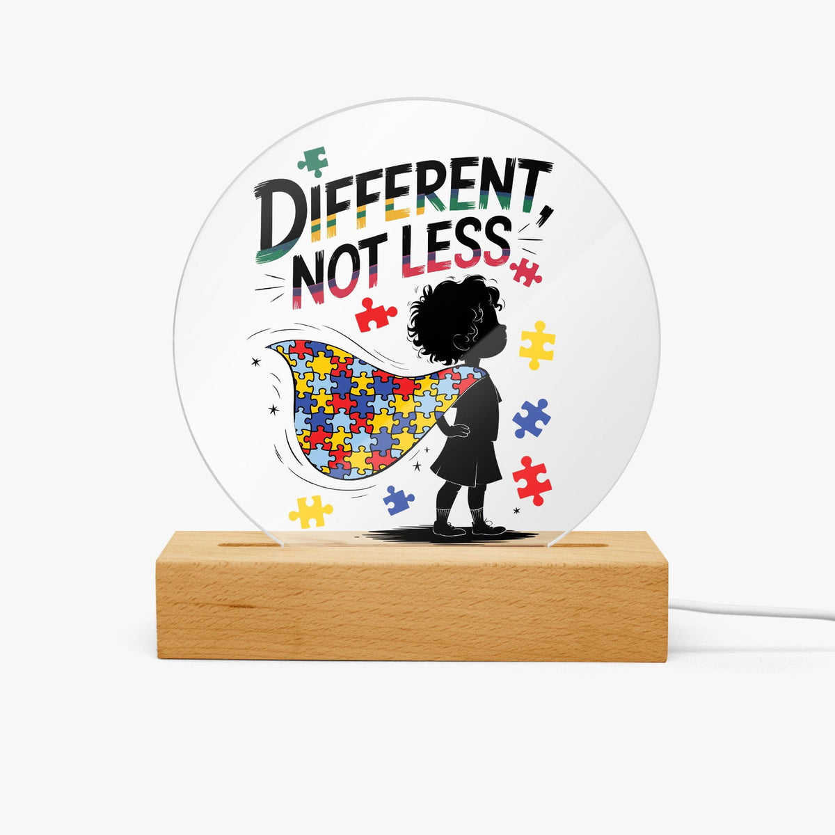 Different Not Less Autism Awareness Round Acrylic Plaque with Stand – Celebrate Neurodiversity - ClaimedbyGodDesigns