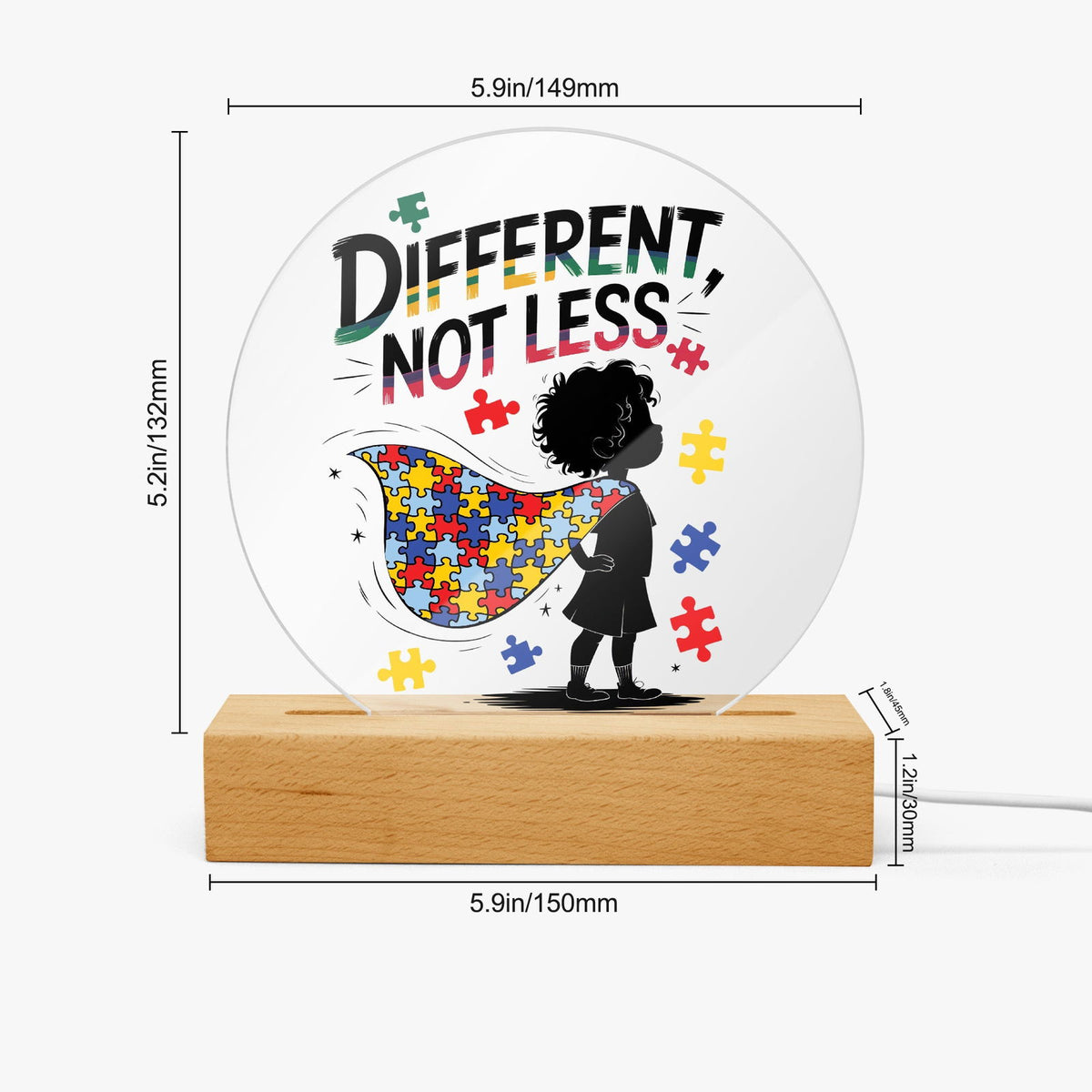 Different Not Less Autism Awareness Round Acrylic Plaque with Stand – Celebrate Neurodiversity - ClaimedbyGodDesigns