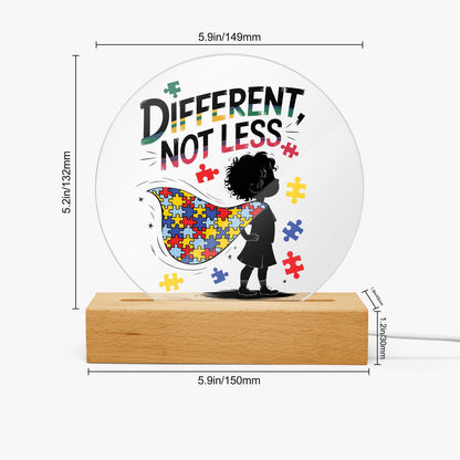 Different Not Less Autism Awareness Round Acrylic Plaque with Stand – Celebrate Neurodiversity - ClaimedbyGodDesigns