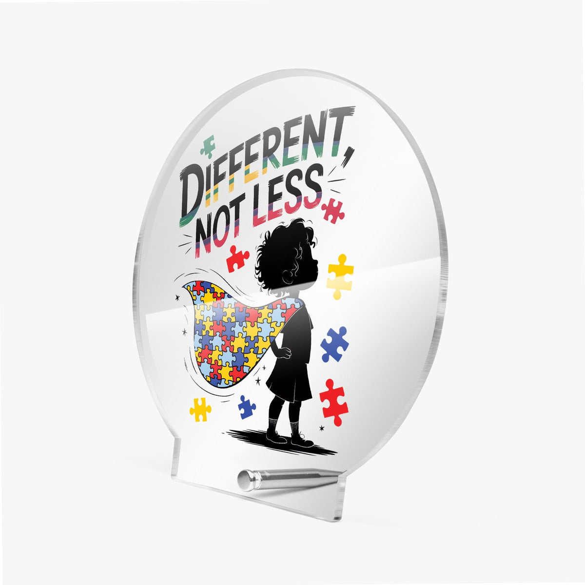 Different Not Less Autism Awareness Round Acrylic Plaque with Stand – Celebrate Neurodiversity - ClaimedbyGodDesigns