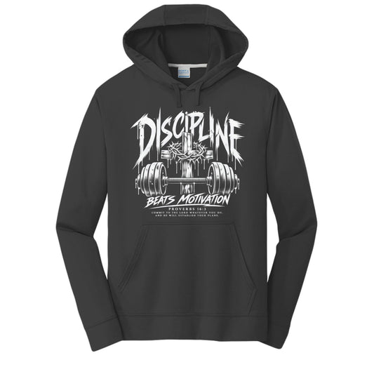 Discipline Beats Motivation Unisex Christian Gym Hooded Sweatshirt | Proverbs 16:3 - Claimed by God Designs