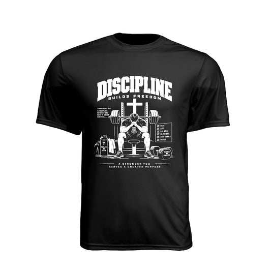 Discipline Builds Freedom Prayer & Lift Unisex Christian Gym T-Shirt | 1 Corinthians 9:27 - Claimed by God Designs