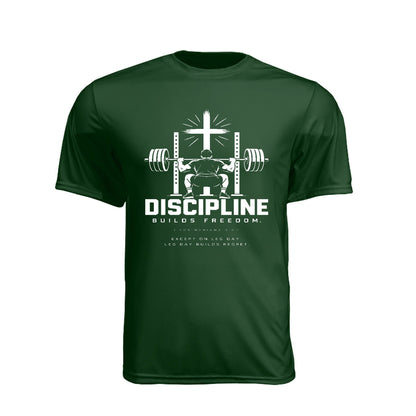 Discipline Builds Freedom Squat Unisex Christian Gym T-Shirt | 1 Corinthians 9:27 - Claimed by God Designs