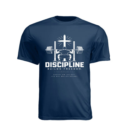 Discipline Builds Freedom Squat Unisex Christian Gym T-Shirt | 1 Corinthians 9:27 - Claimed by God Designs