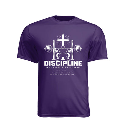 Discipline Builds Freedom Squat Unisex Christian Gym T-Shirt | 1 Corinthians 9:27 - Claimed by God Designs