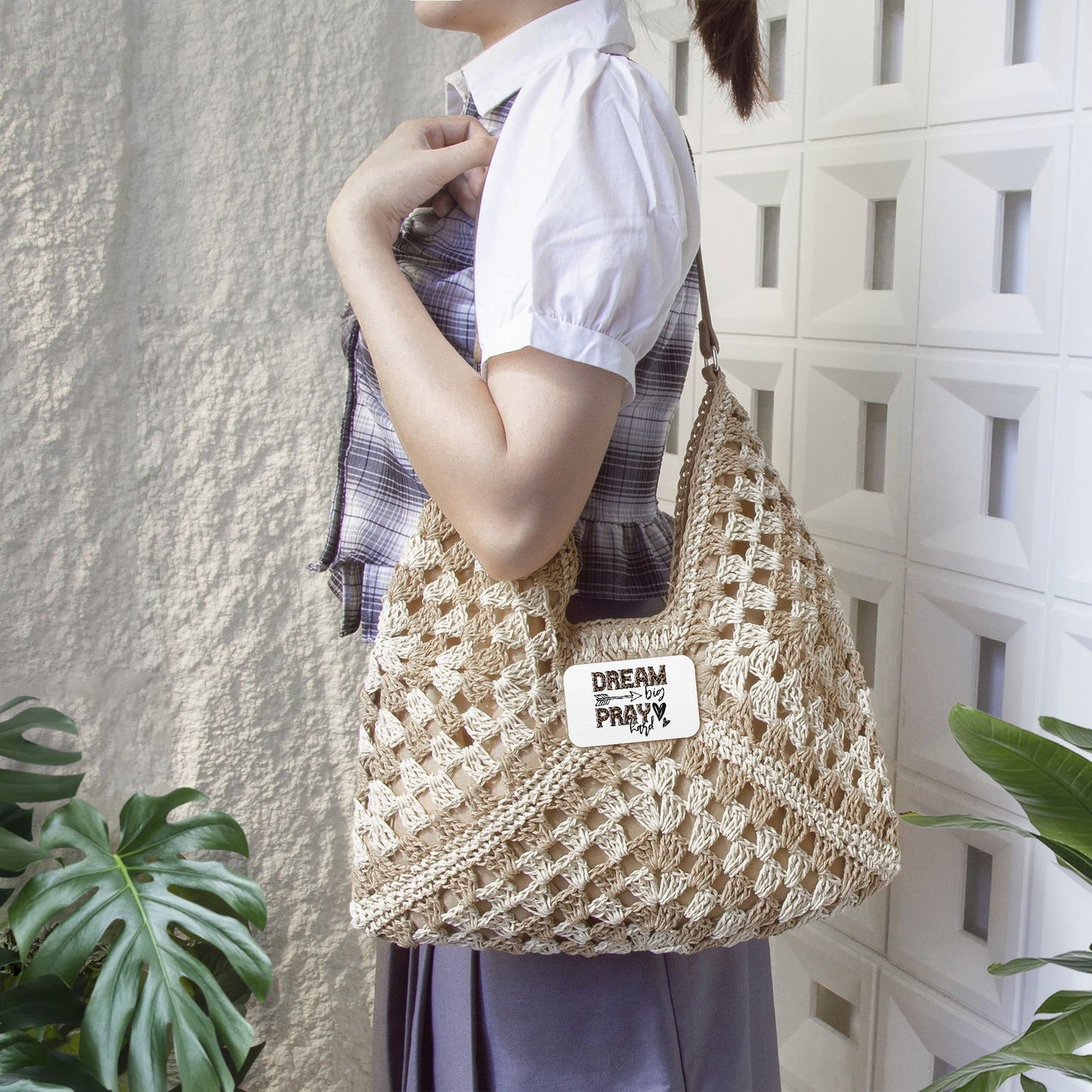 Dream Big Pray Hard Christian Crochet Straw Bag - ClaimedbyGodDesigns