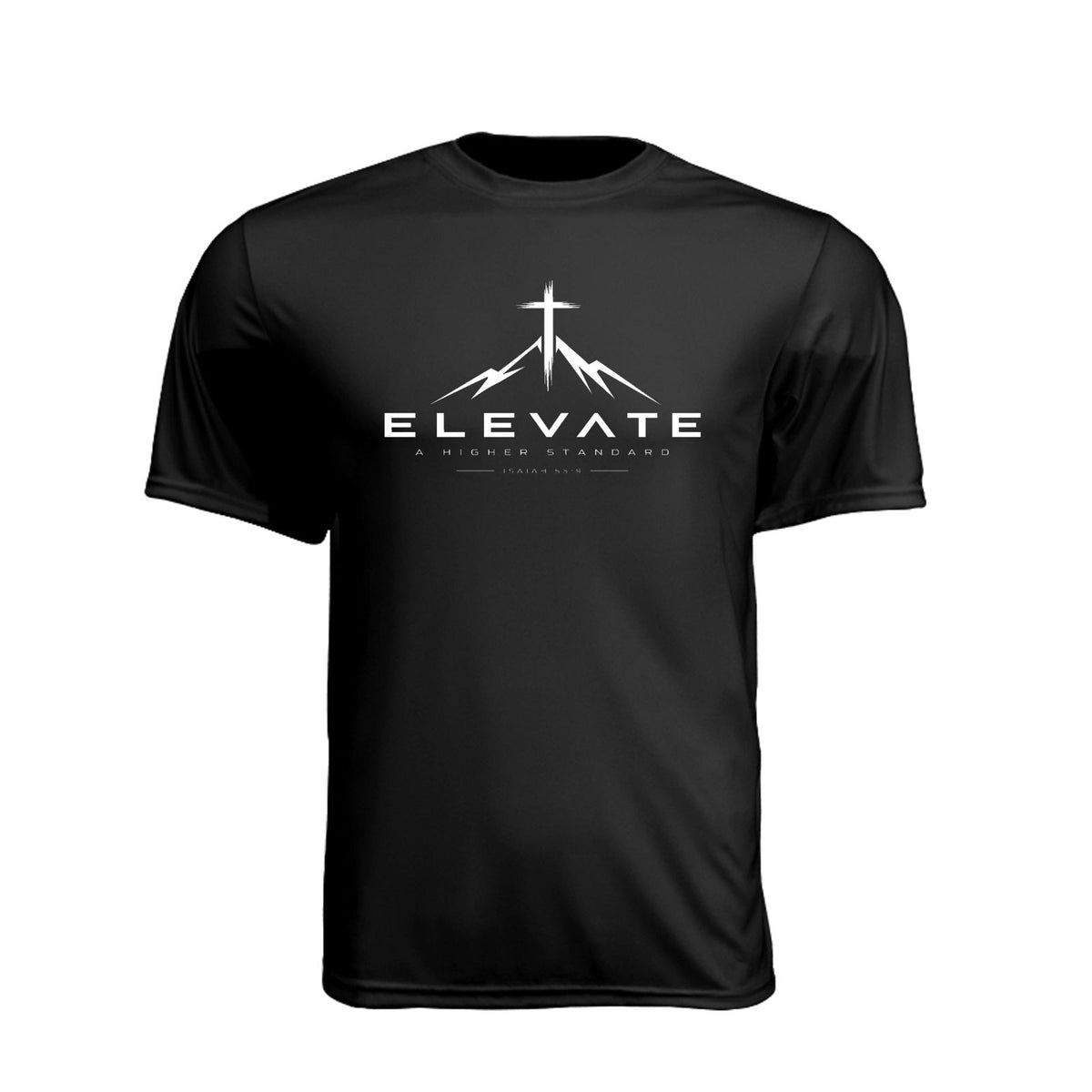 ELEVATE A Higher Standard Vertical Unisex Christian Gym T-Shirt | Isaiah 55:9 - Claimed by God Designs