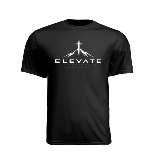ELEVATE A Higher Standard Vertical Unisex Christian Gym T-Shirt | Isaiah 55:9 - Claimed by God Designs