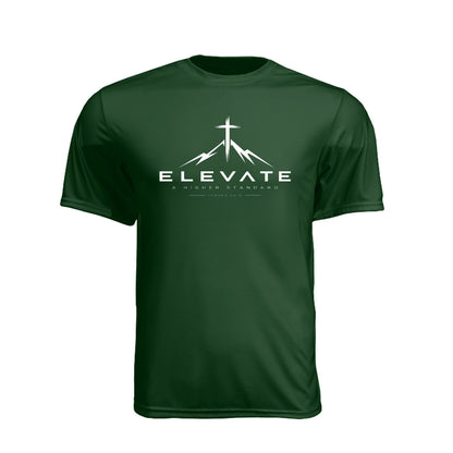 ELEVATE A Higher Standard Vertical Unisex Christian Gym T-Shirt | Isaiah 55:9 - Claimed by God Designs