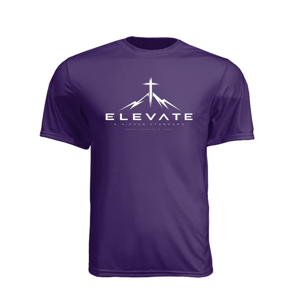 ELEVATE A Higher Standard Vertical Unisex Christian Gym T-Shirt | Isaiah 55:9 - Claimed by God Designs