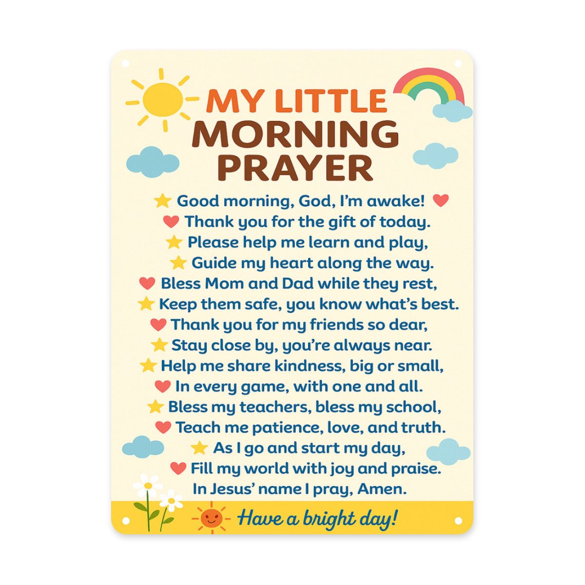 My Little Morning Prayer For Kids Christian Metal Sign Decor - ClaimedbyGodDesigns