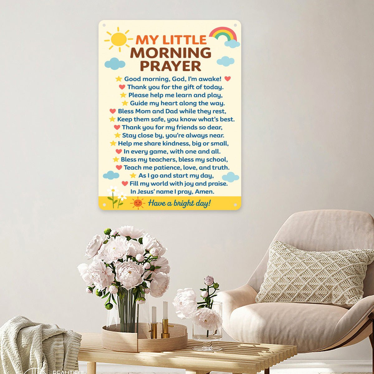 My Little Morning Prayer For Kids Christian Metal Sign Decor - ClaimedbyGodDesigns
