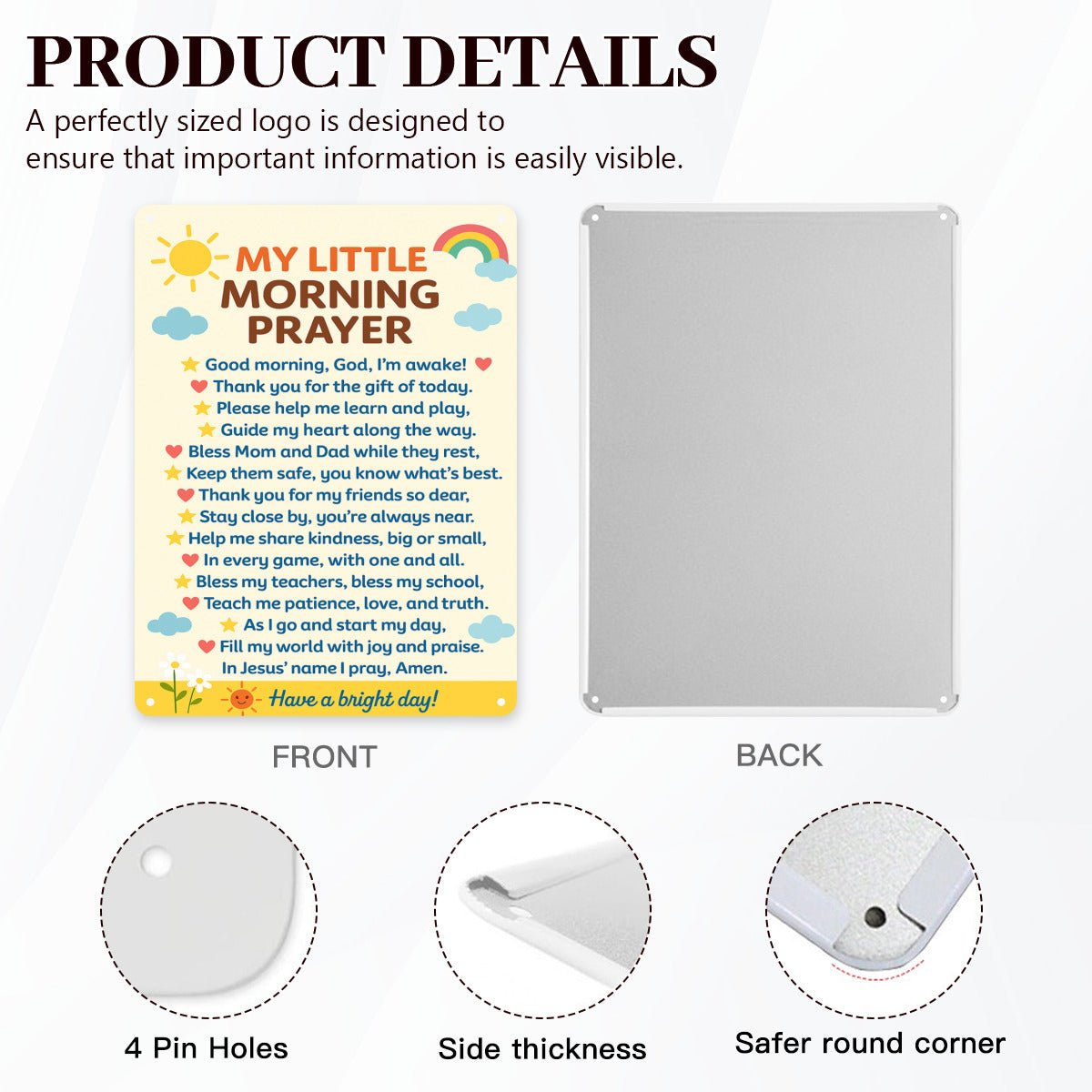 My Little Morning Prayer For Kids Christian Metal Sign Decor - ClaimedbyGodDesigns
