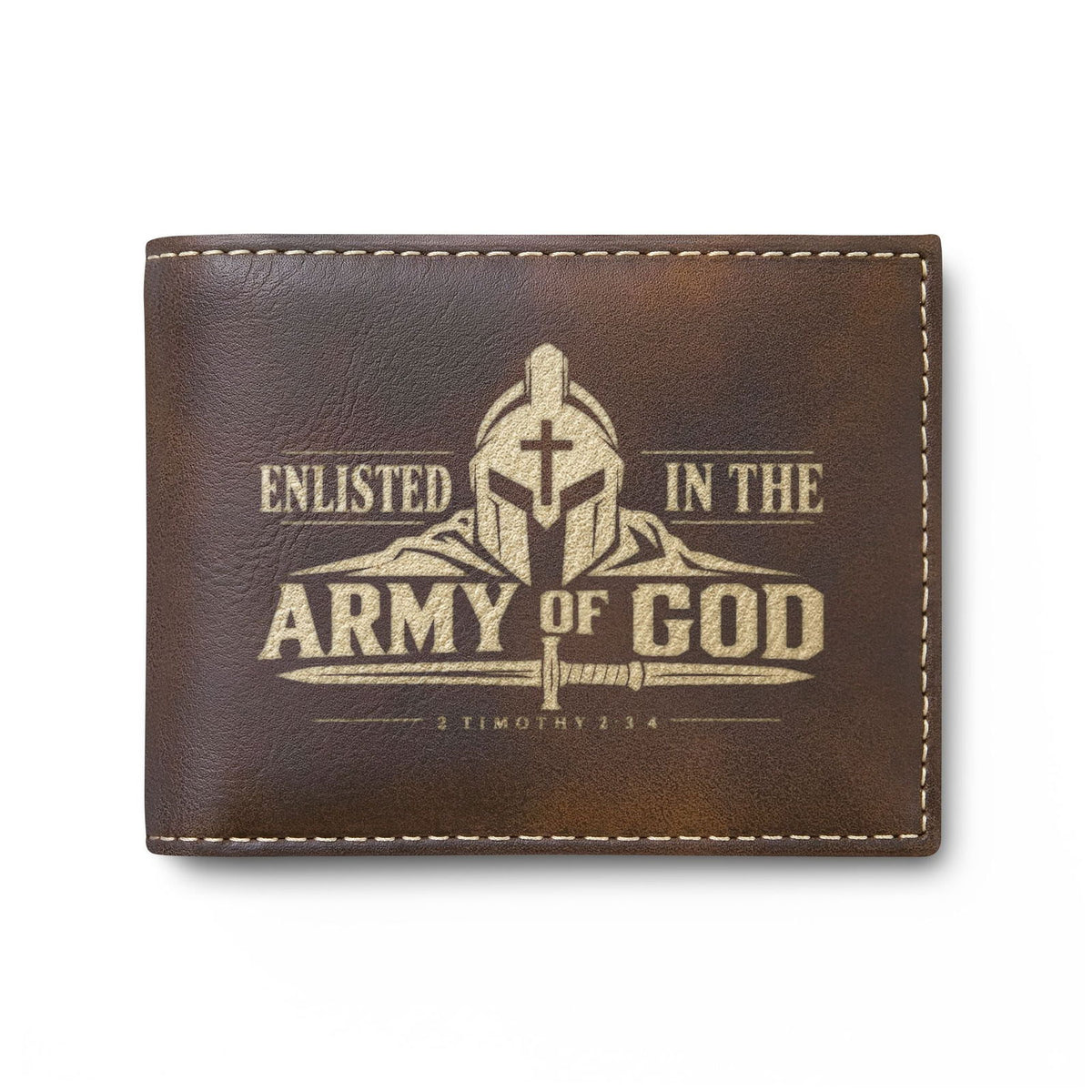 Enlisted in the Army of God Christian wallet with warrior and cross, 2 Timothy 2:3 (4)